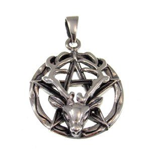 Solid 925 Sterling Silver Reindeer Pentacle Pagan Pentagram Pendant